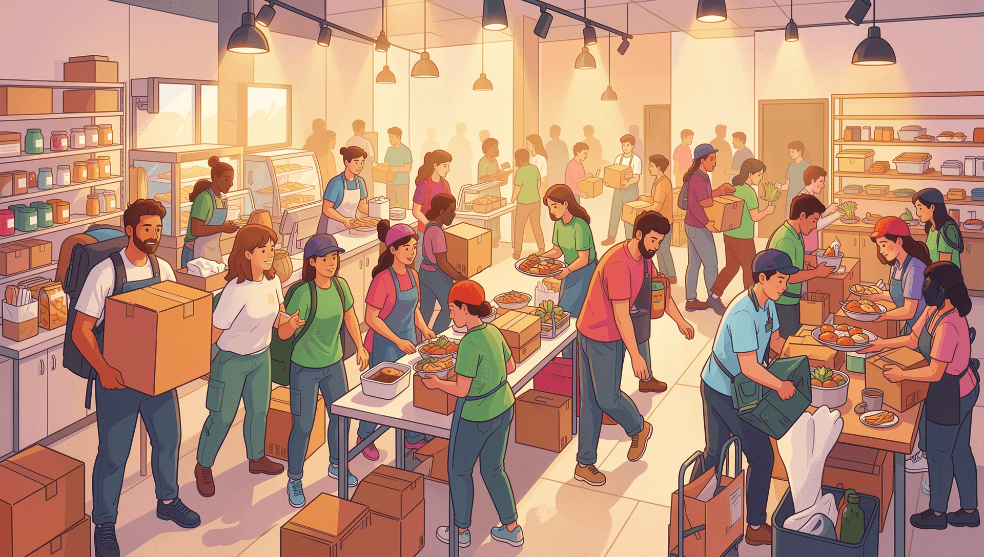 Diverse part-time workers in retail, events, and food service environments